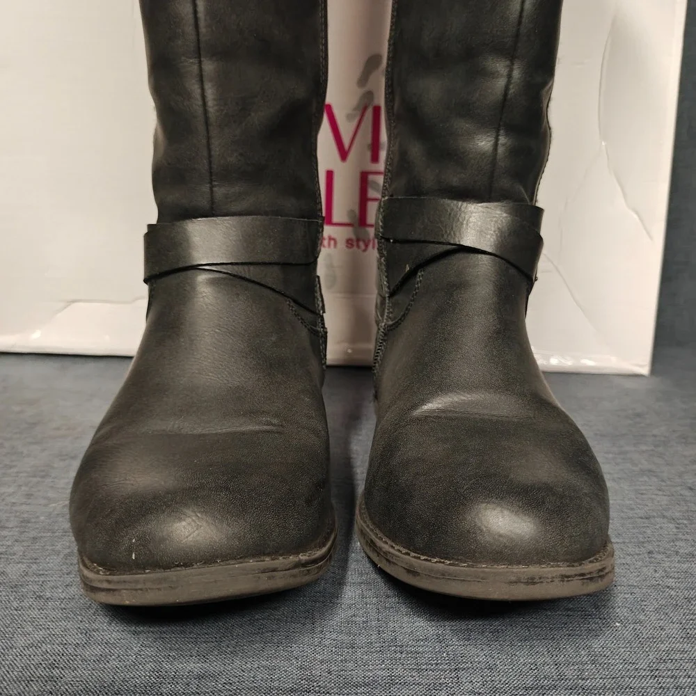 OLIVIA‎ MILLER Womens Black Knee High Boots Size 9 Side Buckle & Zipper